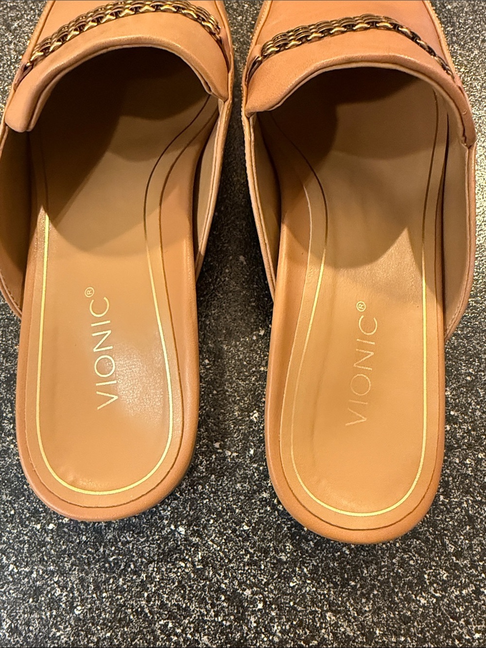Like New Vionic Brown Leather Slip-On Loafer with Gold Chain Accent - size 7.5 - Picture 3 of 6